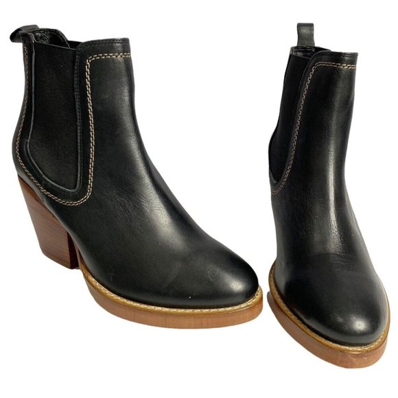 Midas Black Genuine Leather Block Heel Boots Size 36 / 6 RRP$248 Ankle Bootie - Picture 4 of 10